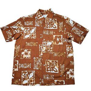 Vintage Malihini Hawaii For Liberty House Brown Hawaiian Shirt Size L